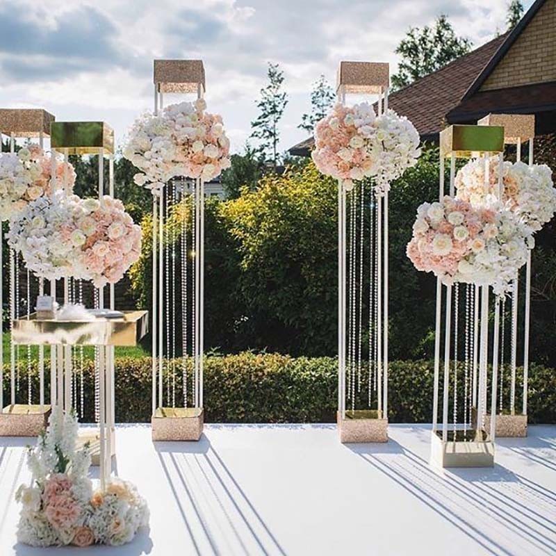 Hot wedding props Iron screen wedding stage layout gold metal arch welcome area decorative background frame