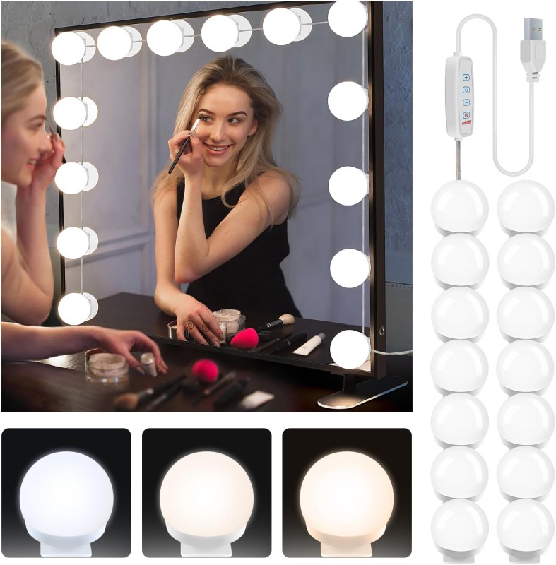 Oversized 100*80cm Wooden Base Hollywood Style Makeup Vanity Mirror with 15 Lighted E27 LED Bulbs Table Dressing Makeup Mirror