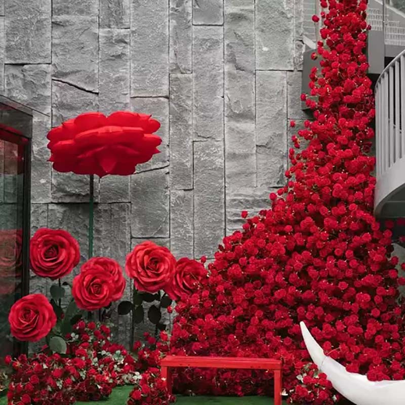 Artificial Flowers Rose Bunch 3 Heads Big Rose Bouquet Long Stem Velvet Artificial Roses For Party Event Decor