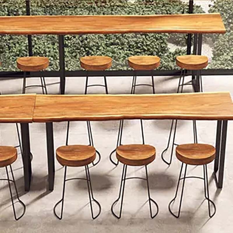 Wood Bar Table Coffee Shop Dining Room Wall Leaning High Chair Bar Iron Bar Table and Chair Industrial Style Long Solid