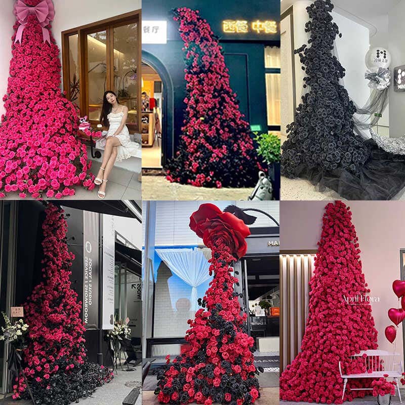 Rose waterfall wall Internet celebrity punch card simulation flower sea scene layout artificial flower landscaping decoration shopping mall window