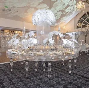 White modern Stainless Steel serpentine glass center pieces wedding tables for event used