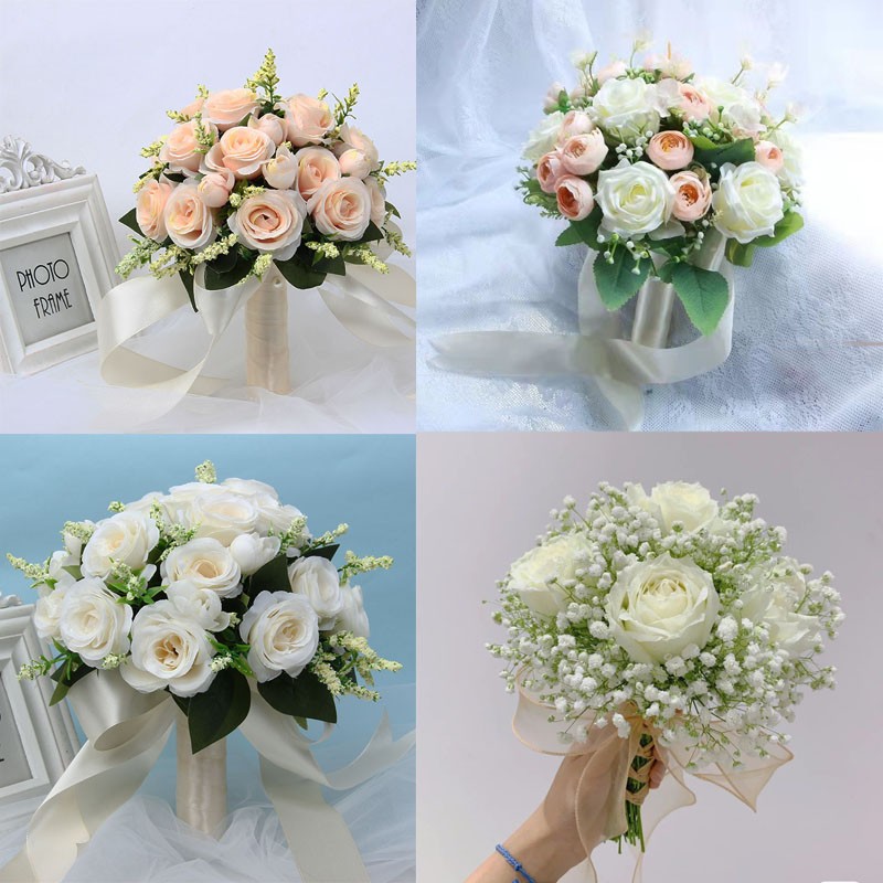 Artificial Rose Hand Flower Bridesmaid Wedding Bouquet with Rhinestone