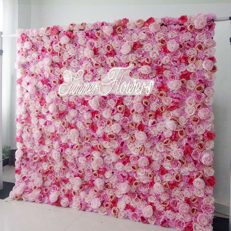 Newest Flower wall 3d 5d 8ft Roll Up Silk Flower Wall Panels Backdrop Panel Artificial Flower Walls for Wedding Event Decoration