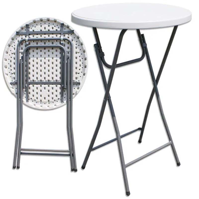 Mobile Small White 80cm or 32 inch HDPE Plastic Stainless Steel High Top Round Folding Bar Table