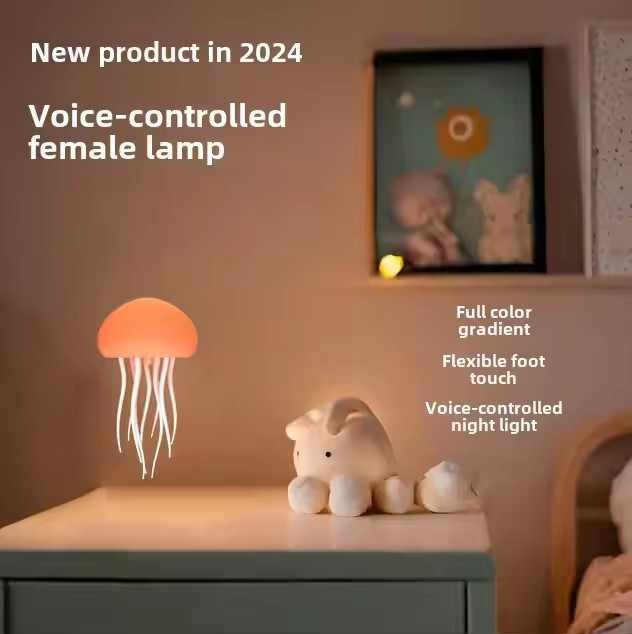 Creative Floating Jellyfish LED Night Light Hangable Voice Control Jellyfish Ambient Light RGB Gradient Dancing Jellyfish Lamp